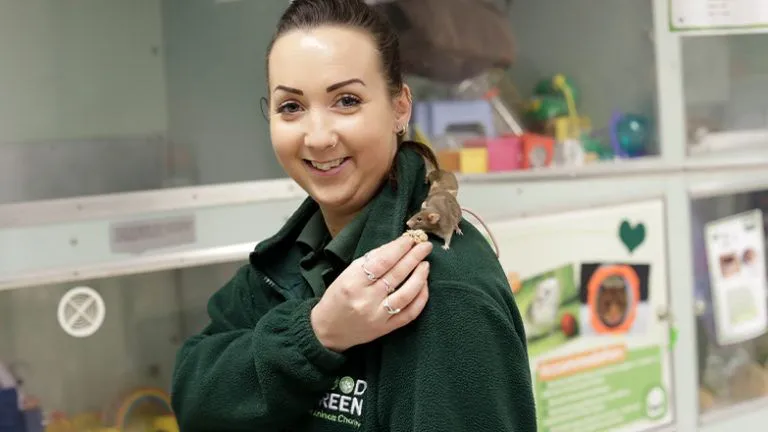 Staff member with a rat