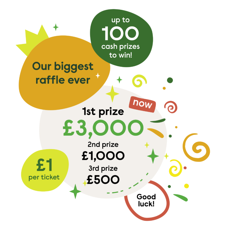 Autumn Raffle promotional graphic. Up to 100 cash prizes to win